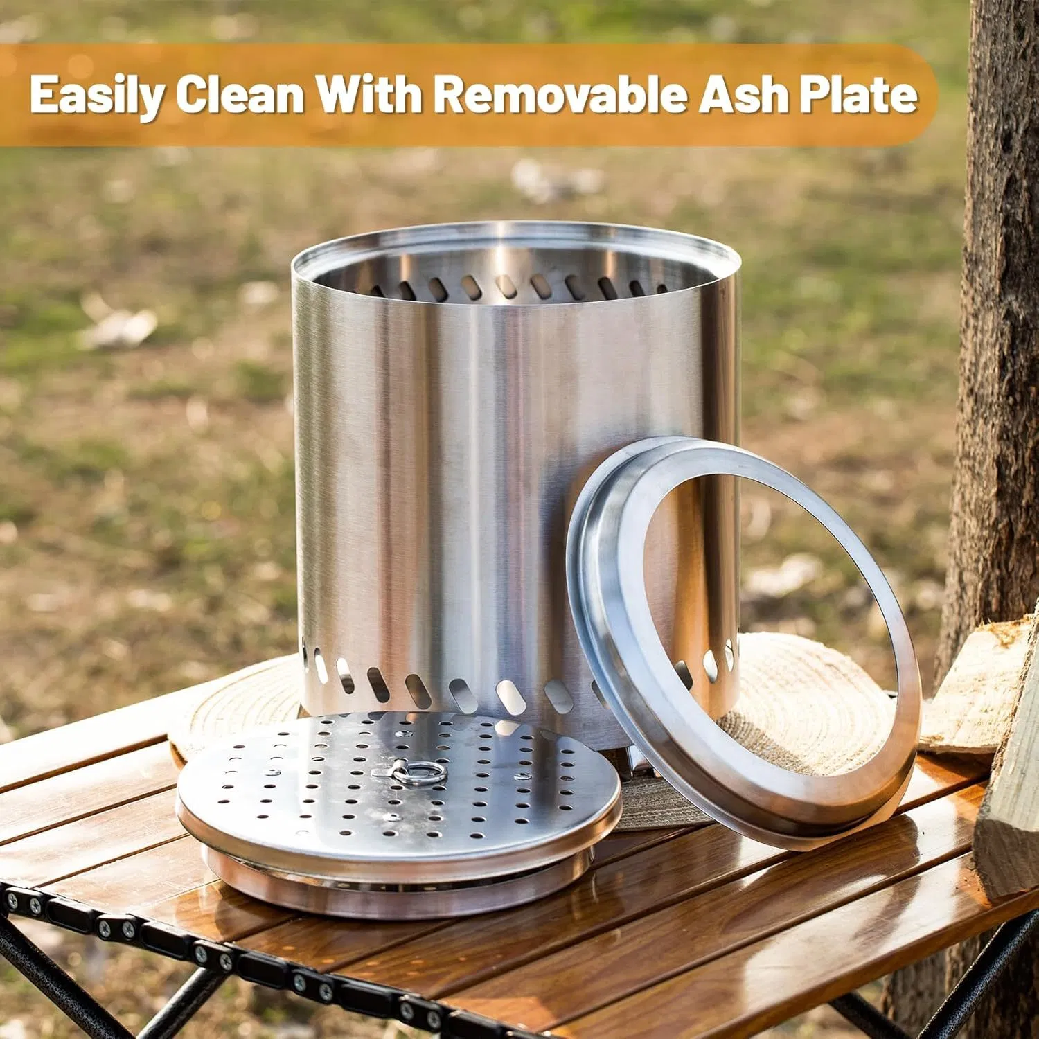 Tabletop Fire Pit with Stand - Smokeless, Stainless Steel Fire Pit for Camping, Outdoor & Patio- Wood Burning or Pellet Fueled Portable Bonfire