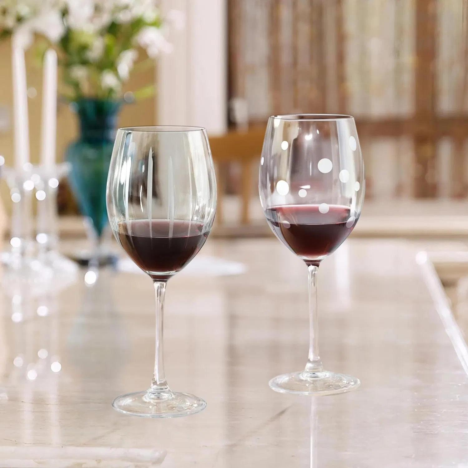 Hand Blown Etched Stemmed Glasses Goblet Red and White Wine Glasses for Barefoot Merlot Apothic Cabernet Sauvignon