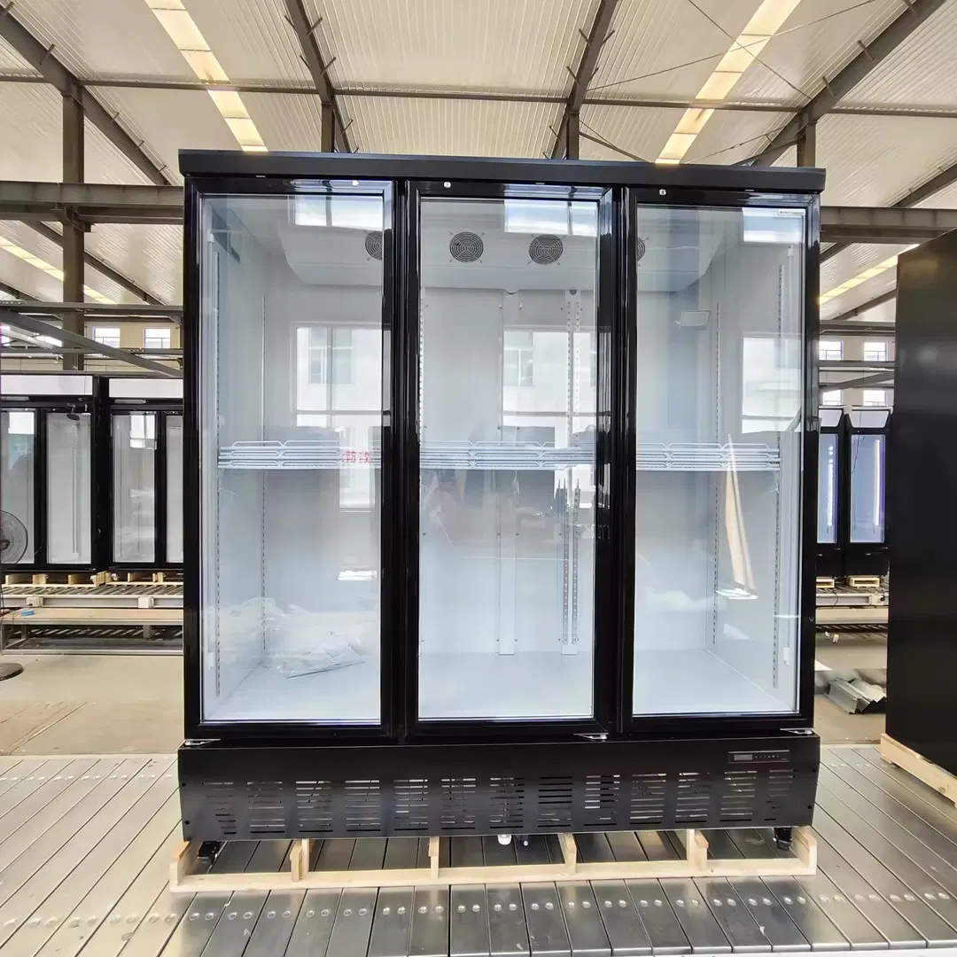 Commercial Supermarket Chain Stores Triple Glass Door Display Showcase Refrigerator Commercial Upright Chiller Double Layer Single Low-E Tempered Glass Door