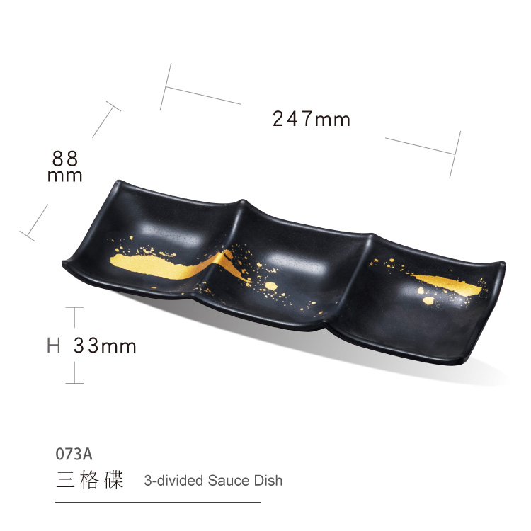 3-Divided Sauce Dish Melamine Tableware Barbecue Hot Pot Sauce Dish
