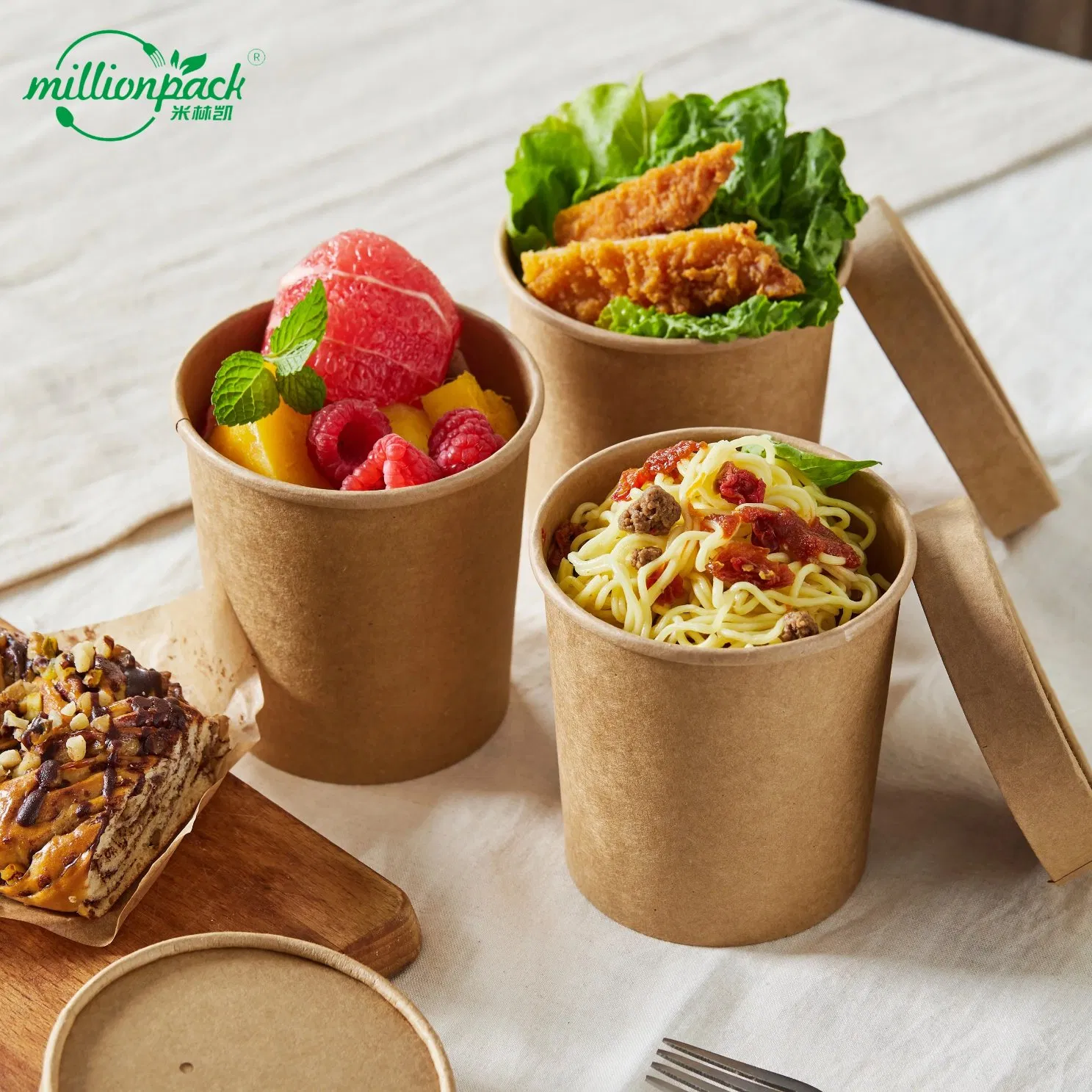 Stackable Kraft Paper Soup Bowl Takeaway Food Container for Efficient Storage Management