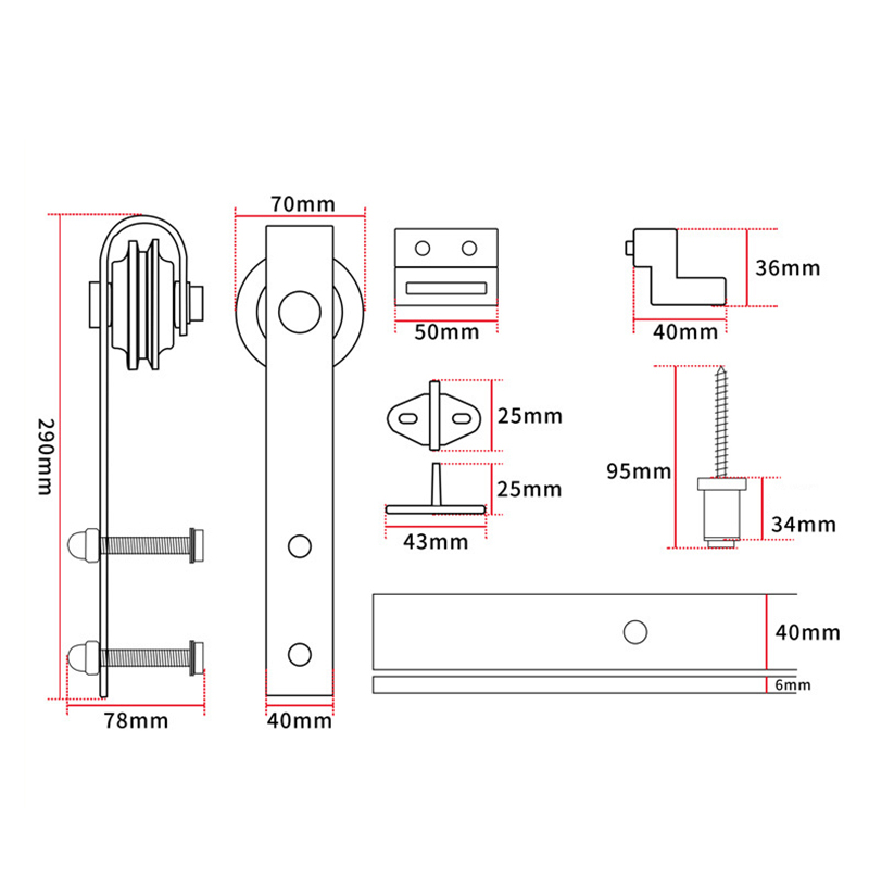 American Barn Door Hanging Rail Sliding Hanger Roller Hardware Kits