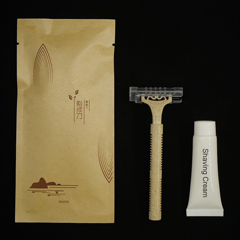 Hotel Supplies Biodegradable Disposable Razor Eco-Friendly Natural Bamboo Shaving Kit for Men