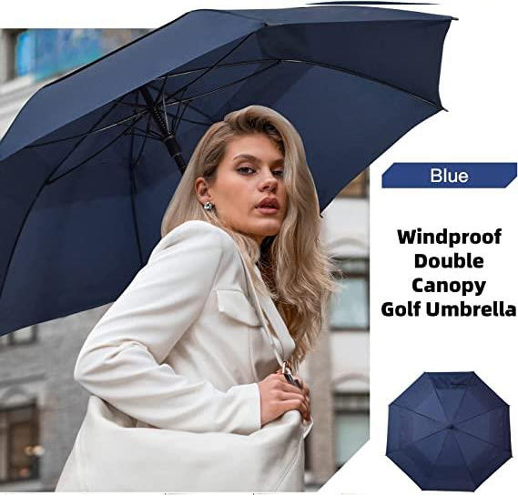 Wholesale 30 Inch Big Size Auto Open Waterproof Windproof Sun Rain Branded Vented Canopy Golf Umbrella Custom Logo Double Layer