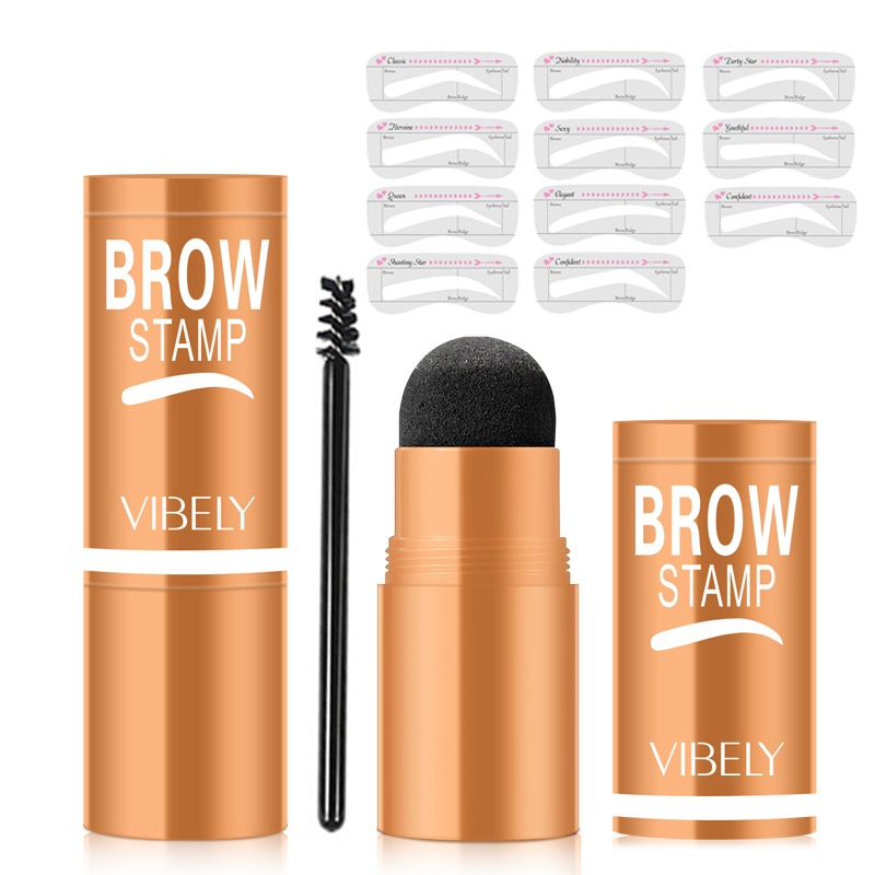 Makeup Waterproof Eyebrow Stamp Stencil Kit with Brush Enhance Eyebrow Powder