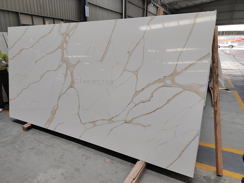 Factory Manufacture Horizon Calacatta Gold Marble Artificial Living Room Wall Background Big Slab Quartz Stone Countertop