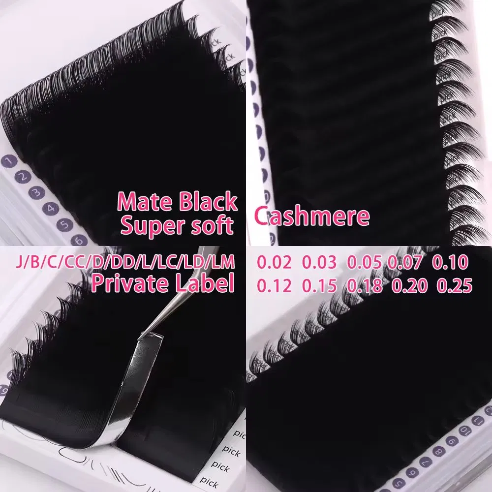 Wholesale Private Label Volume Soft Jet Black Matte Classic Eyelash Extension 0.3 Dark and Fluffy Trays