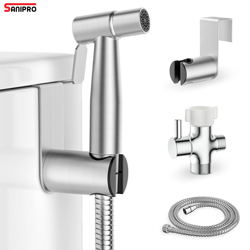 Sanipro Hot Sale Modern Stainless Steel Shattaf Bidet Spray Gun Set Wall Mounted Hanging Handheld Bidet Sprayer for Toilet