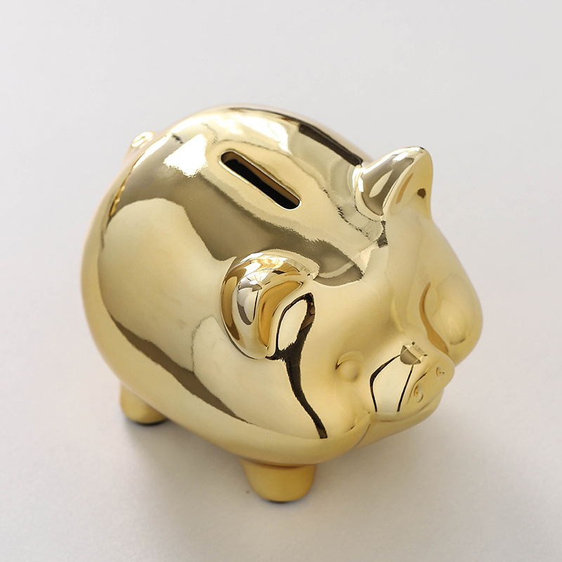 Custom Handmade Crafts for Home Decorations Nordic Electroplated Gold Ceramic Piggy Bank