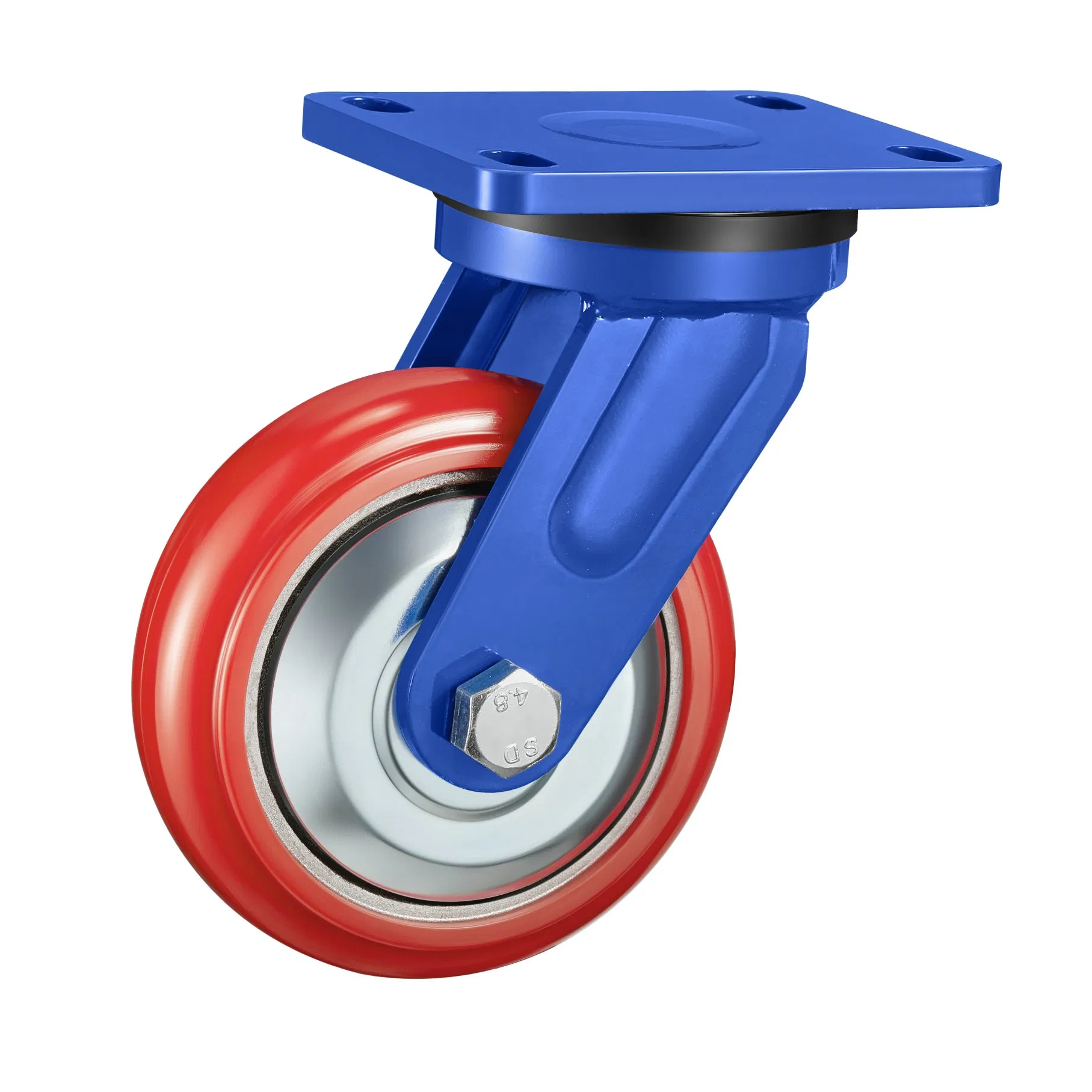 Load 550kg Swivel Cast Iron Red PU Caster with Anti-Winding Iron Lid