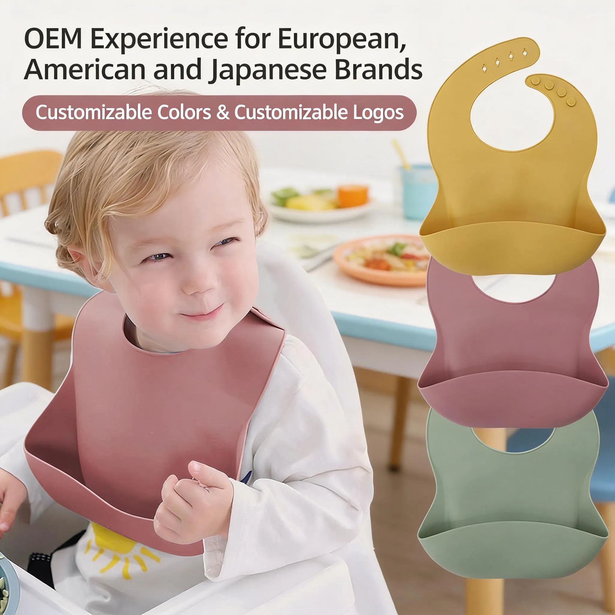 Promotional High Quality Easily Clean Durable Adjustable Silicone Bib