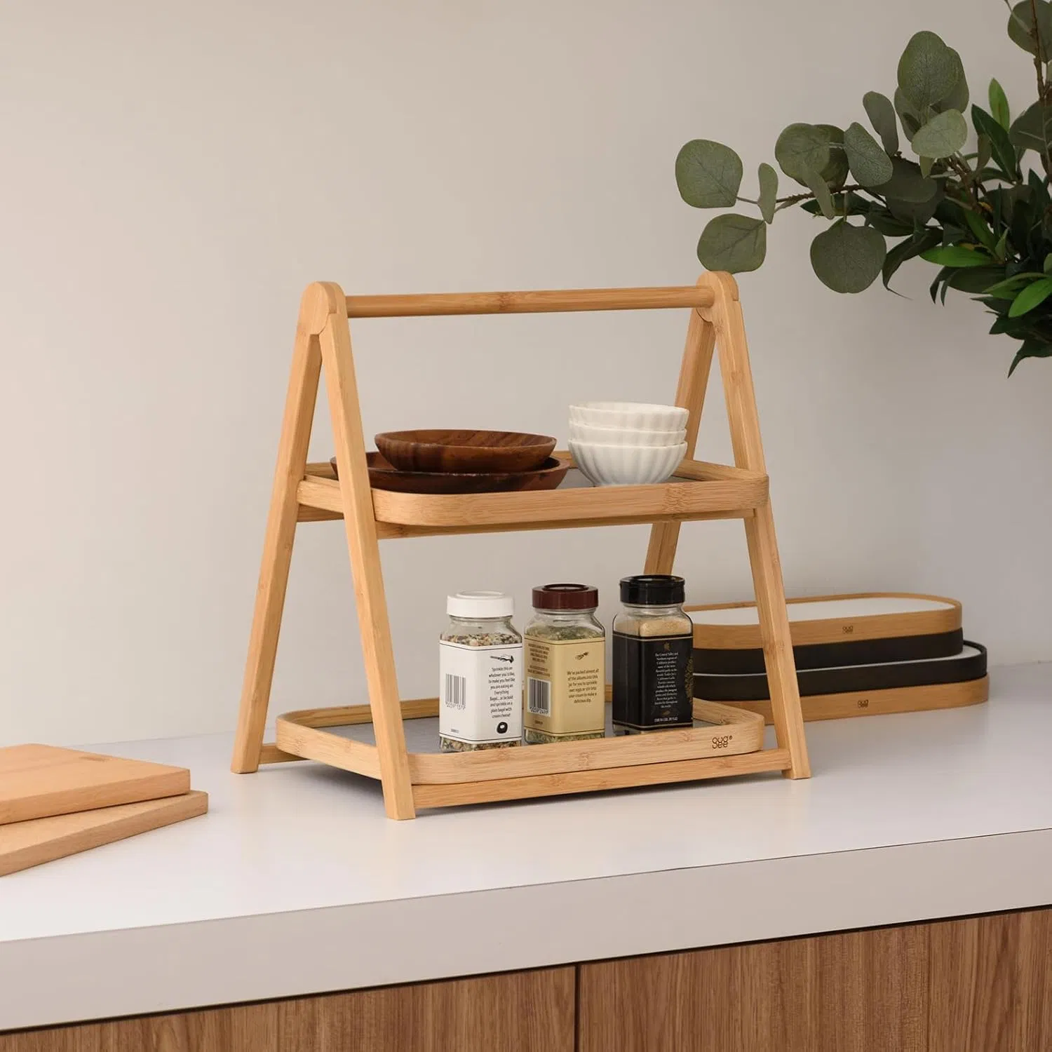 Bamboo Creative Double-Layer Pastry, Water Cup, Snack Display Rack, Storage Rack