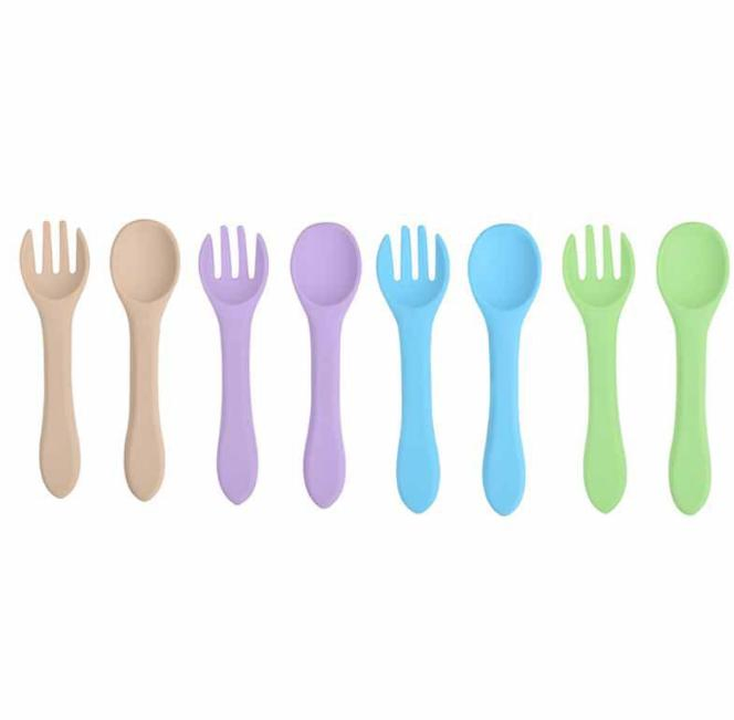 BPA Free Eco-Friendly Silicone Baby Kid Feeding Spoon and Fork Set