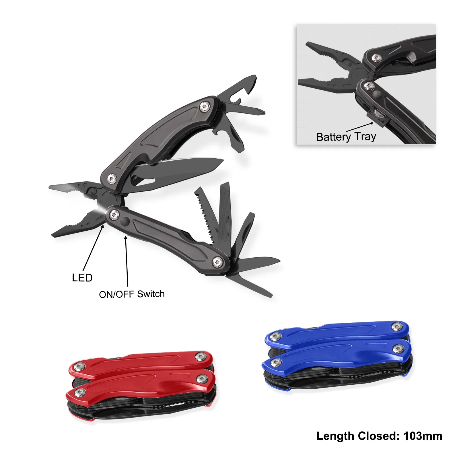 Top Quality Multitools with LED Flashlight (#8422-BLK)