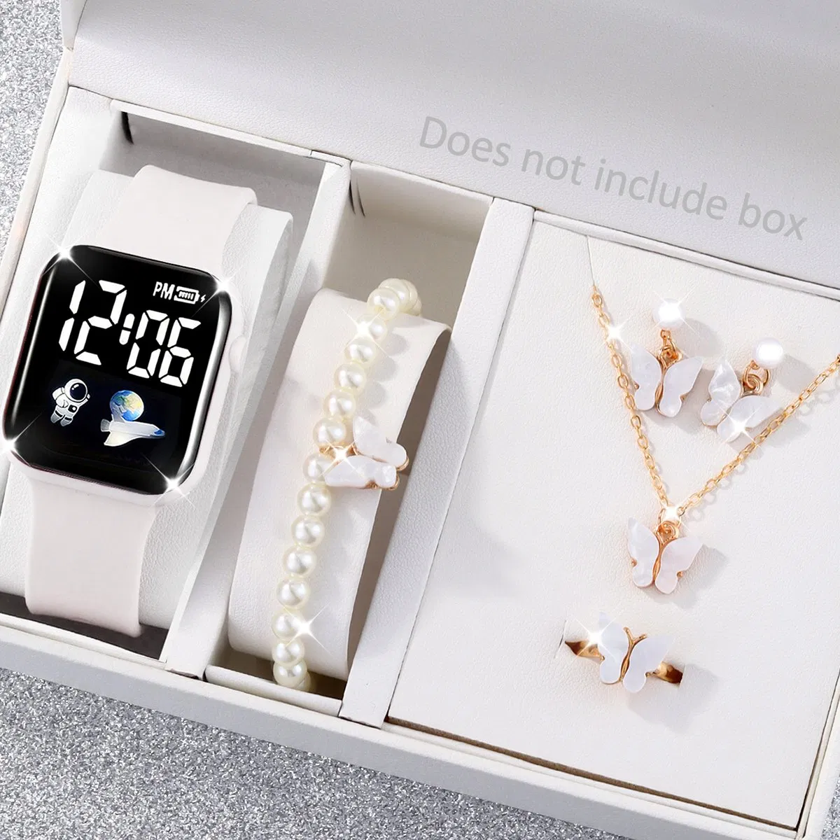 Gift Watch Set White Silicone Butterfly Jewelry