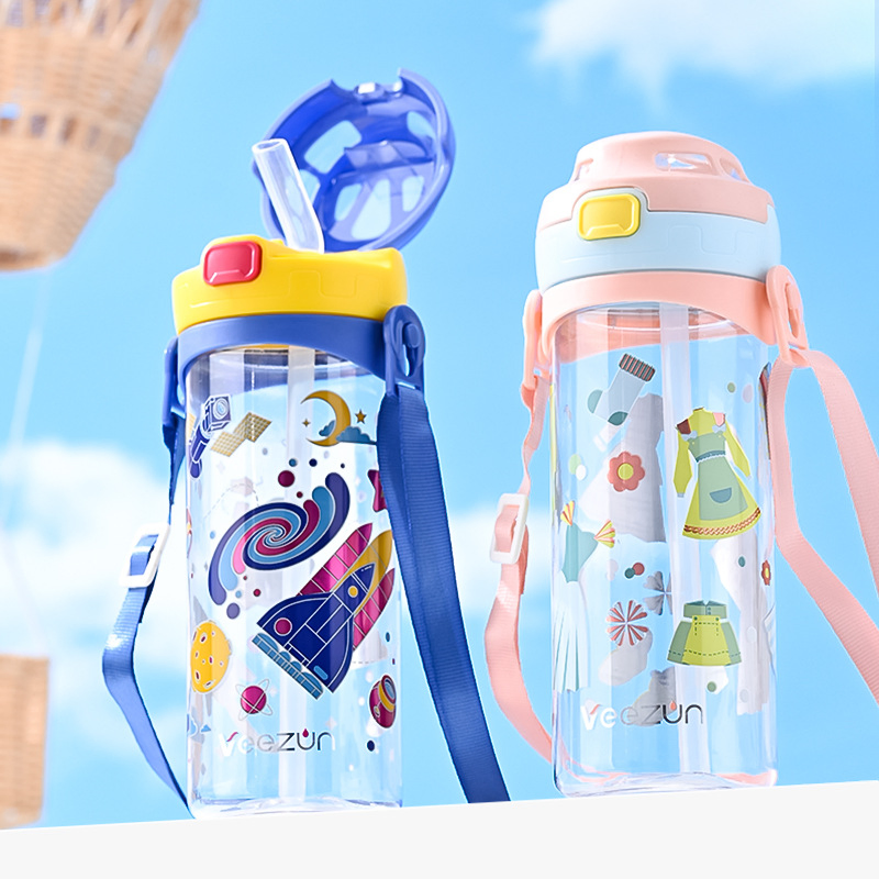 Adorable 350ml Cartoon Water Bottle with Pop-up Lid and Strap