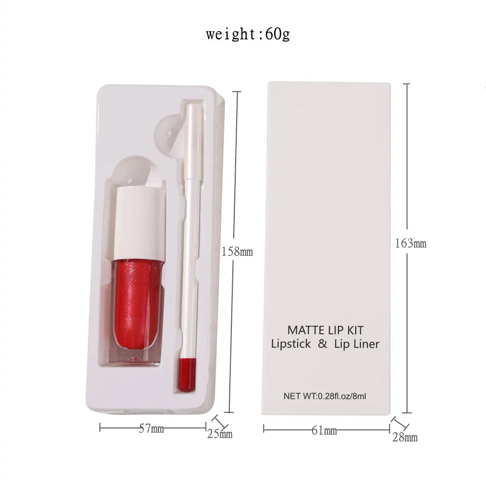 OEM ODM Luxury Glitter Matte Lip Gloss with Lip Liner Kits 2 Lip Gloss and Lipliner Kit Private Label Custom