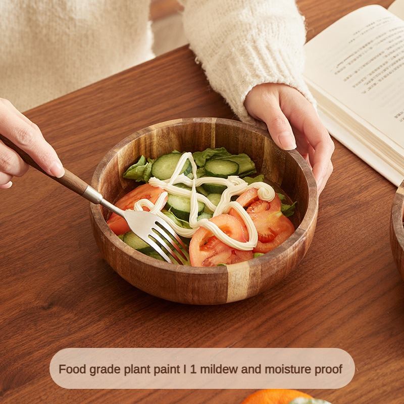 Acacia Wood Salad Bowl Versatile for Fruits, Nuts & More Shallow Design