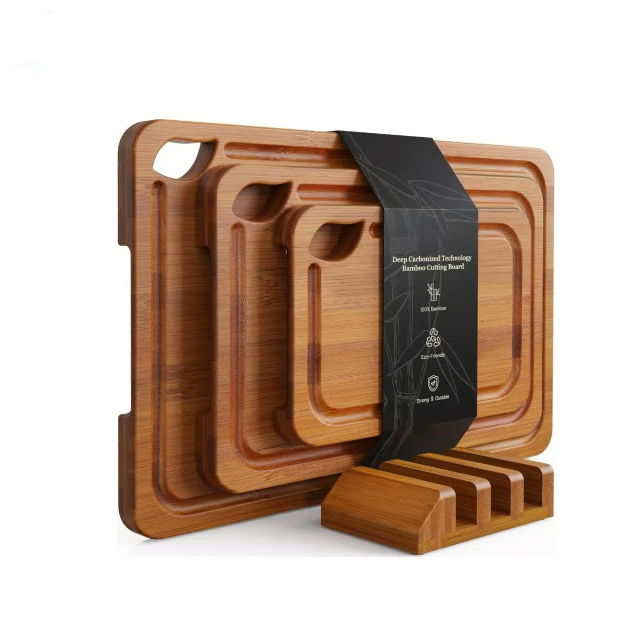 Набор разделочных досок из бамбука, 3 шт. с подставкой