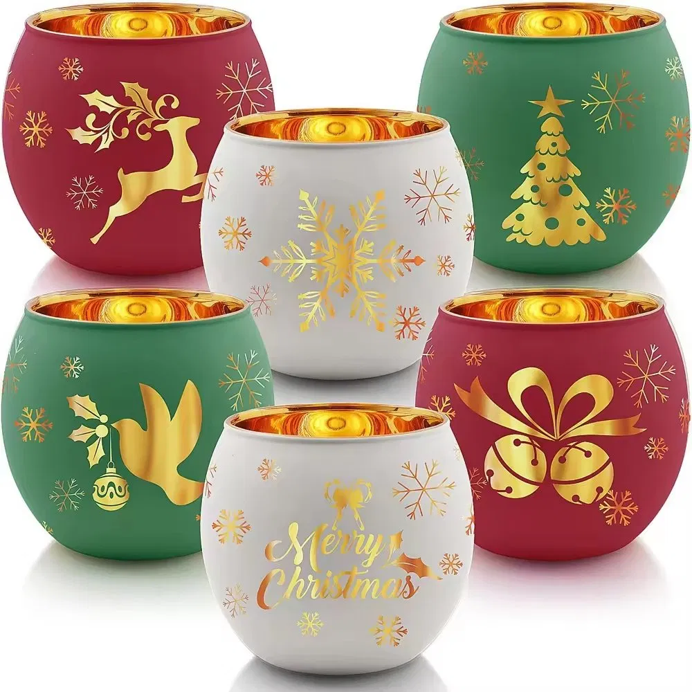 Customize Christmas Gift Candle Holders Hollowed-out Candle Cups Glass Tea Light Candle Jar Christmas Holiday Decorations