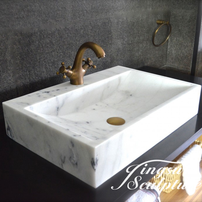 Beautiful Design Home Indoor Hand Carved Polished White Marble Kitchen Sink