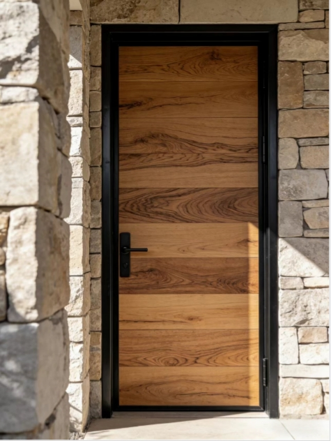 Solid and Durable Metal-Framed Wooden Door