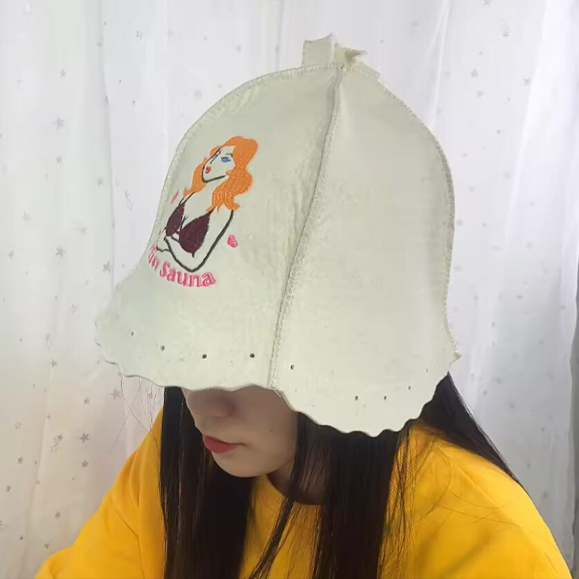 Wholesale Japan Sauna Banya Sweat Available Wool Felt Sauna Bucket Hat with Hanging Hoop Custom Logo
