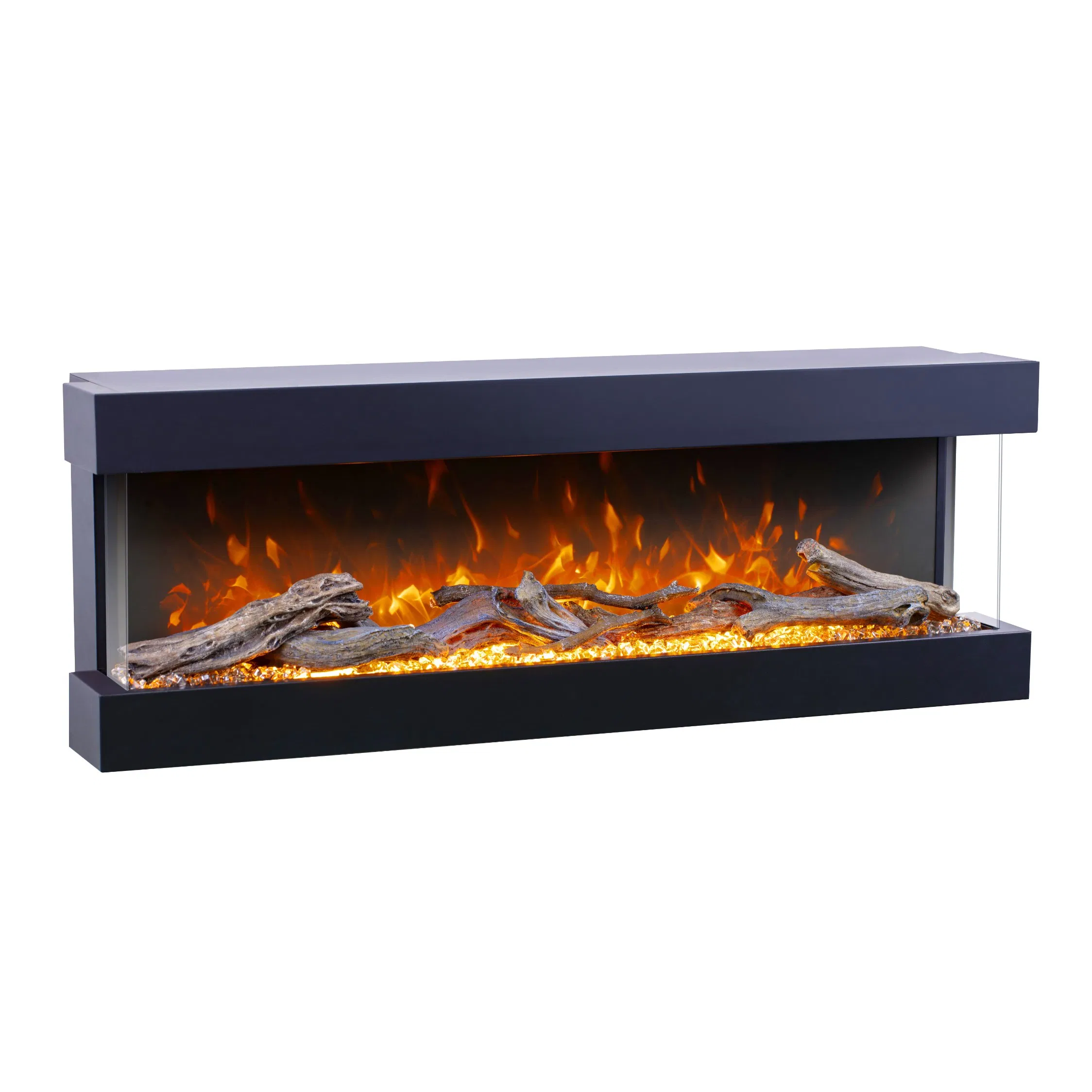 Modern Artificial Flame Wall Mounted Insert Indoor Remote 3 Sides Electric Fireplace