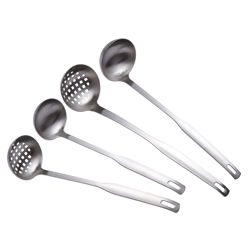 Stainless Steel Hot Pot Spoon Set, Household Big Soup Ladle Colander, Porridge Spoon