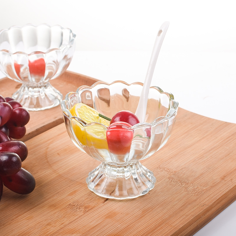 China Factory Glass Icecream Bowl Milkshake Dessert Ice Cream Cups Glass with Foot High Stem Glass Bowl