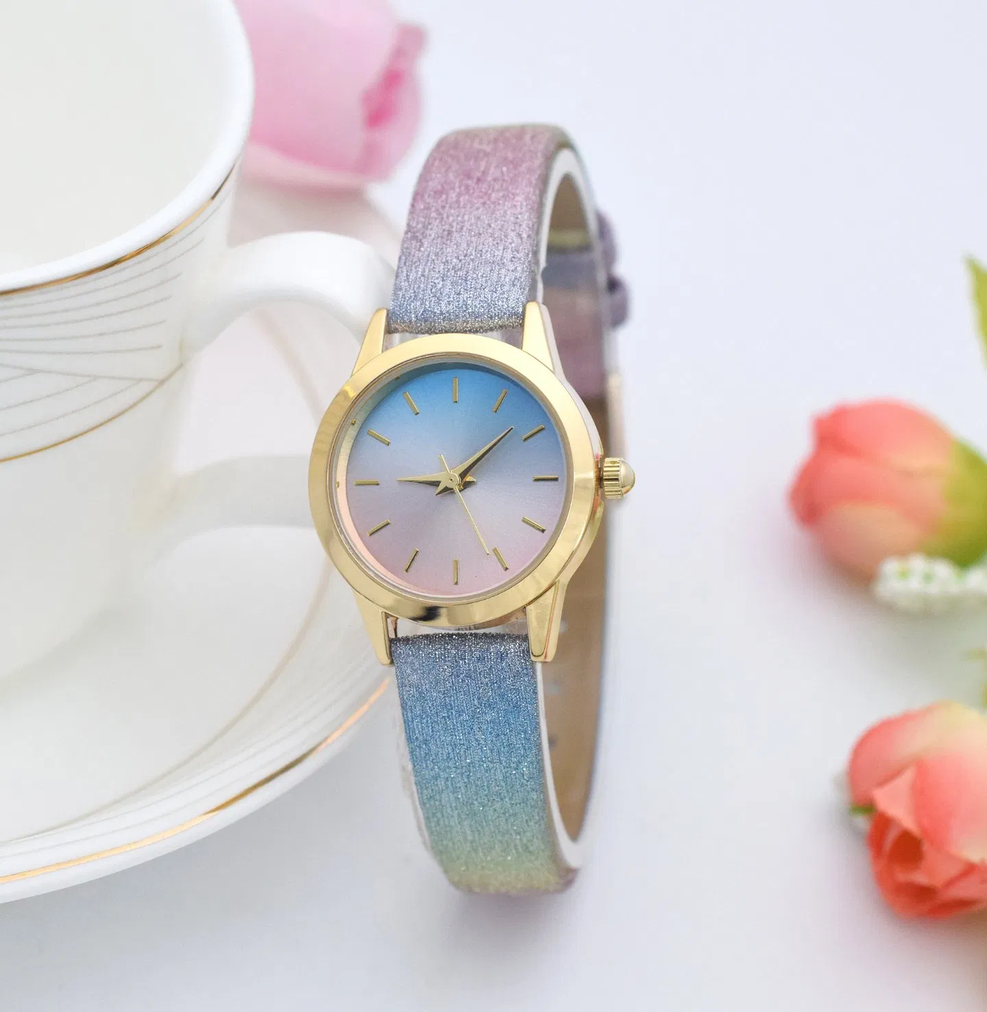 Rainbow Glitter Strap Customized Casual Watch Leather Watch Alloy Lady Watch