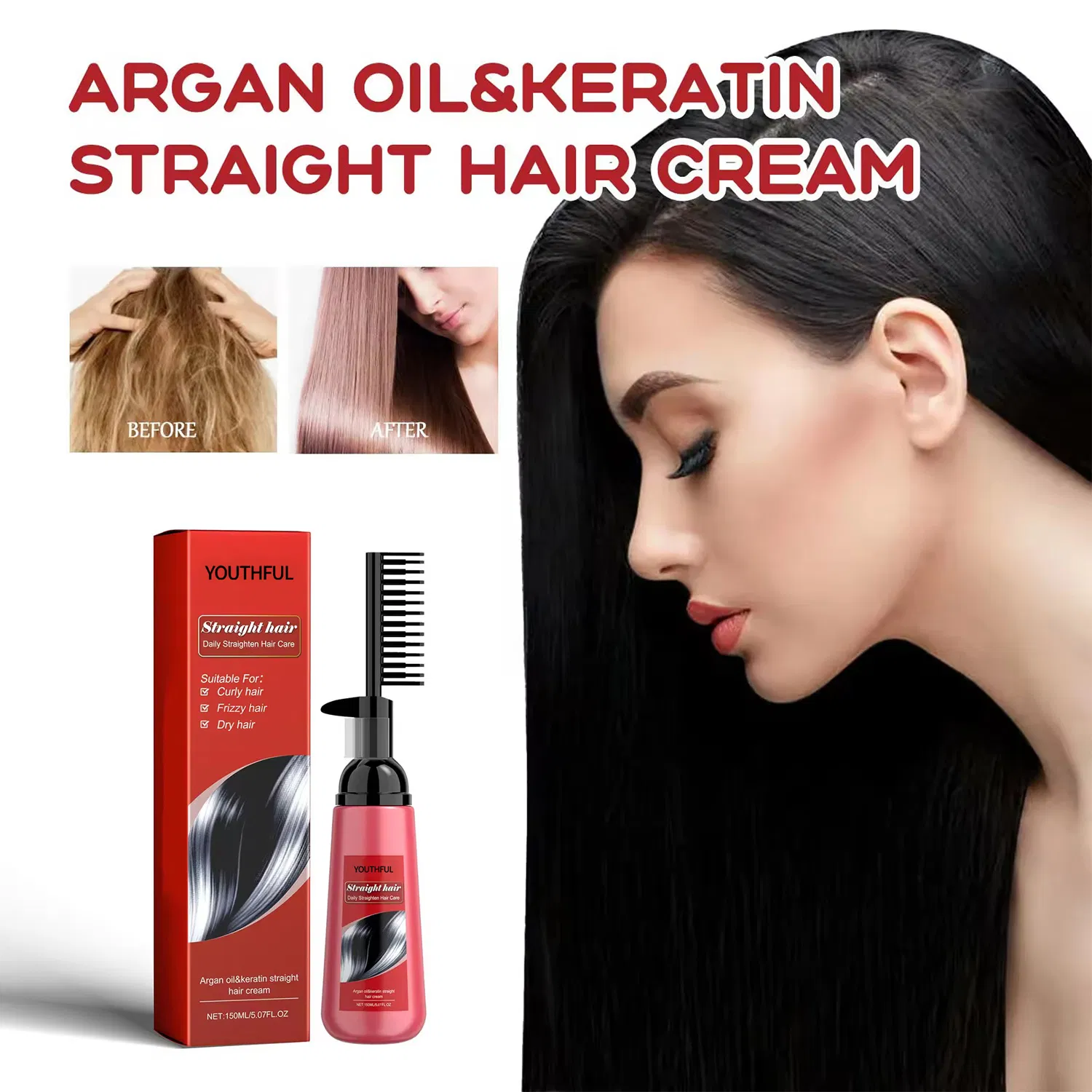 Private Label Argan Oil & Keratin Straight Hair Cream