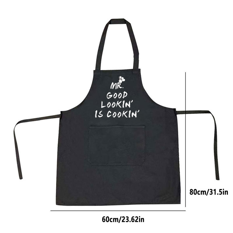 Cross-Border Bestseller Black Printed Letter Apron, Anti-Stain Work Apron for Catering, Coffee Shops and Restaurants