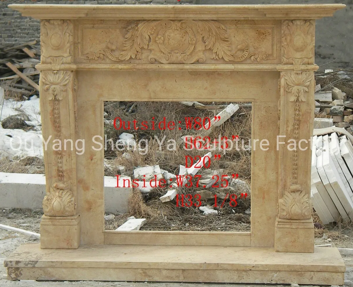 Hand Carved High Quality Antique Beige Marble Fireplace (SYMF-8005)