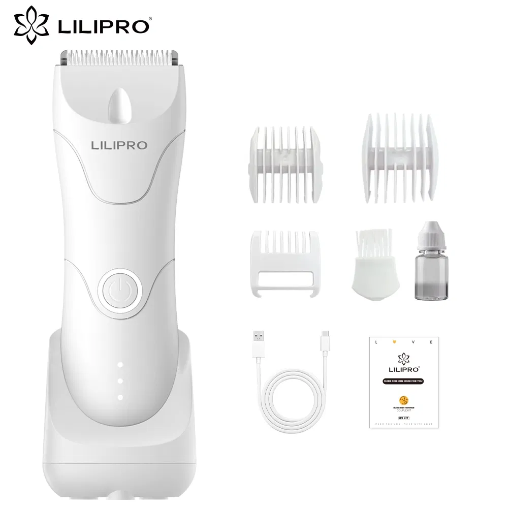 Lilipro B7 Body Hair Trimmer Groin Trimmer Replaceable Ceramic Blade Heads USB Recharge Dock Waterproof Electric Shaver for Men