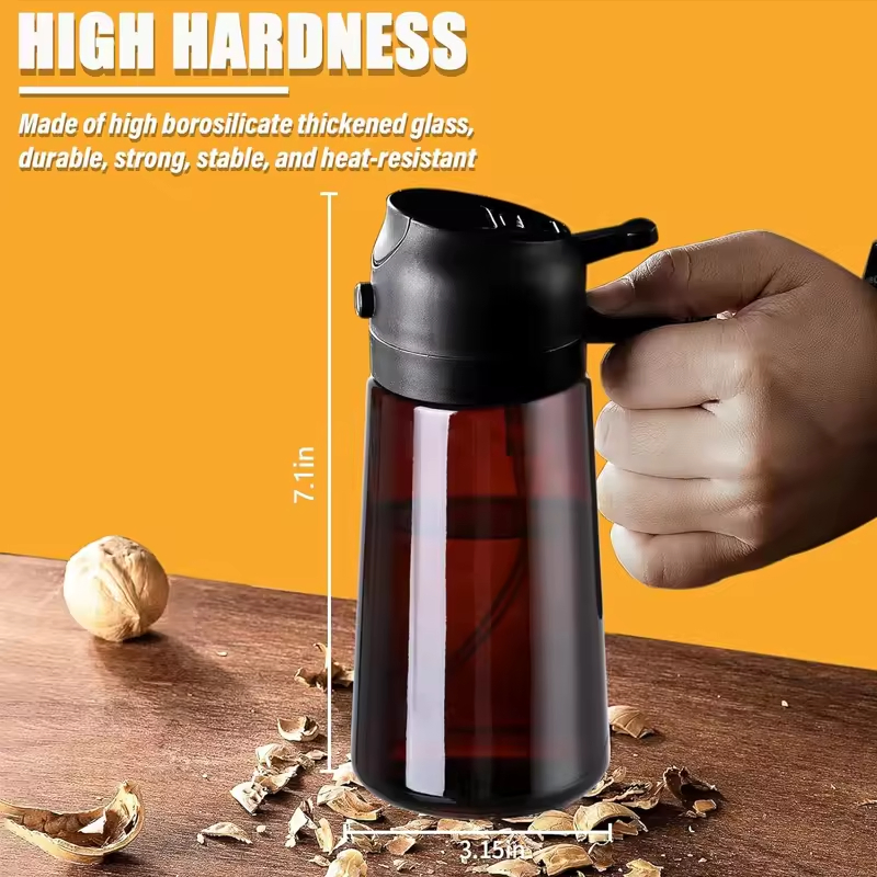 2 in 1 Food-Grade 470ml Oil Mister Sprayer Dispenser Glass Oil Bottle for Cooking for Air Fryer Salad Frying BBQ Amber Oil Sprayer