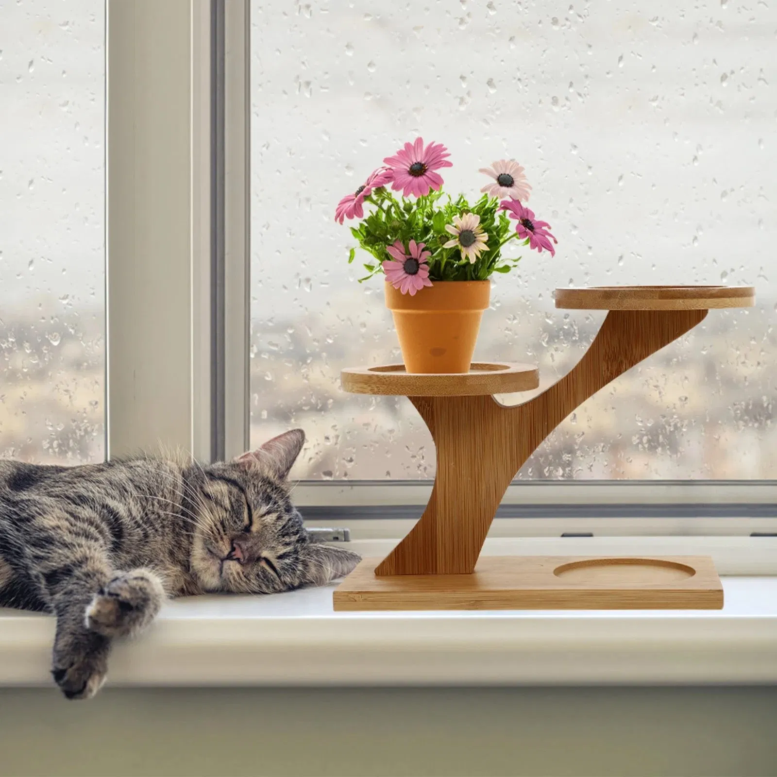 Wood Flowerpot Rack Desktop Planter Display Stand Indoor Plant Pot Shelf Succulent Solid Wood Bay Window Sill Flower Pot Shelf