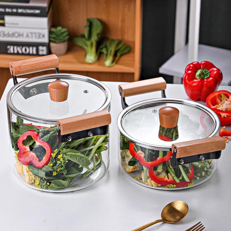 Manufacturer High Quality Kitchen Heat Resistant High Borosilicate Clear Glass Cooking Pot