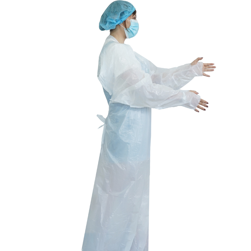 Disposable Dental CPE Gown Surgical Plastic Waterproof CPE Isolation Gown Blue with Long Sleeve in Stock