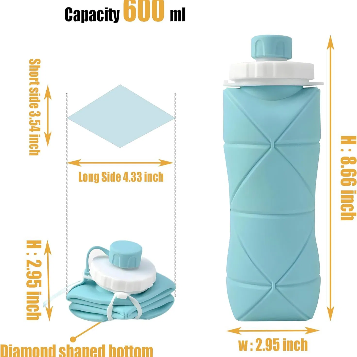 Складная силиконовая бутылка для воды 20oz, без BPA