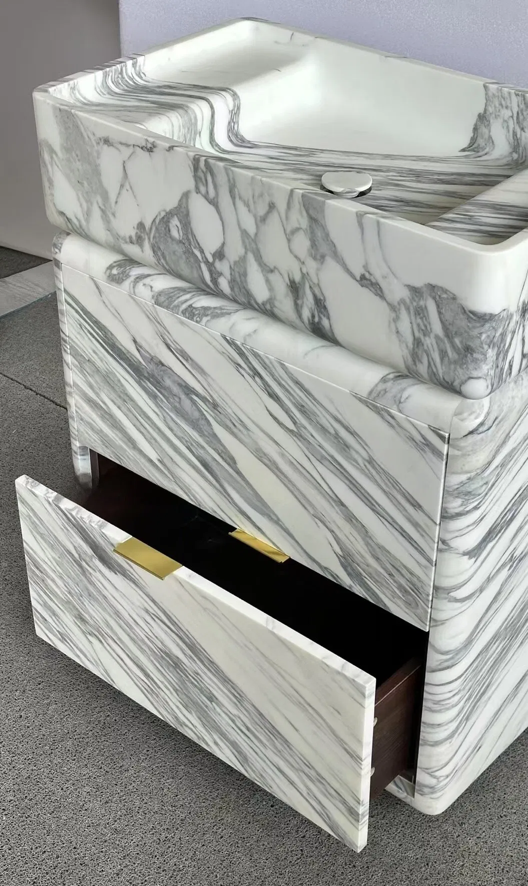 Natural Customized polished white Arabescato Marble Bathroom Storage Cabinet for interior Hotel/Apartment/Villa/Resort/House bathroom/kitchen