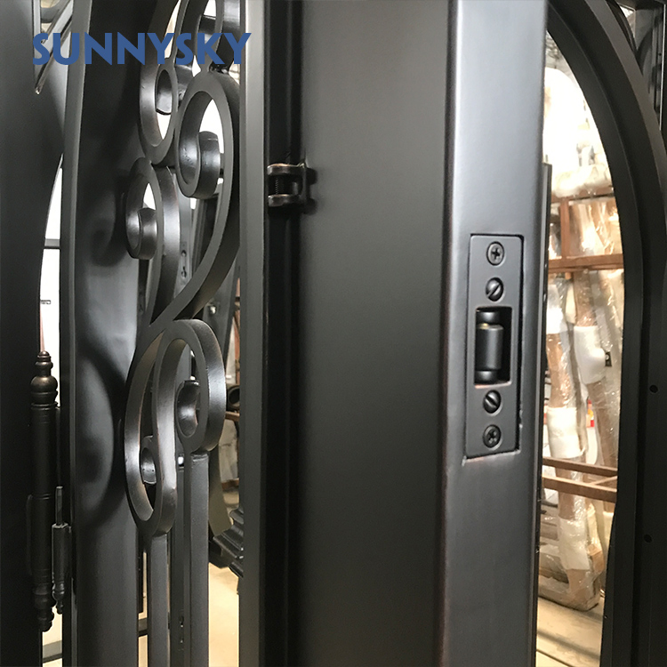 Wholesale Old Fashion Heavy Duty Quality Forged Exterior Safety Arches Double Front Main Security Wrought Iron Door for Sale
