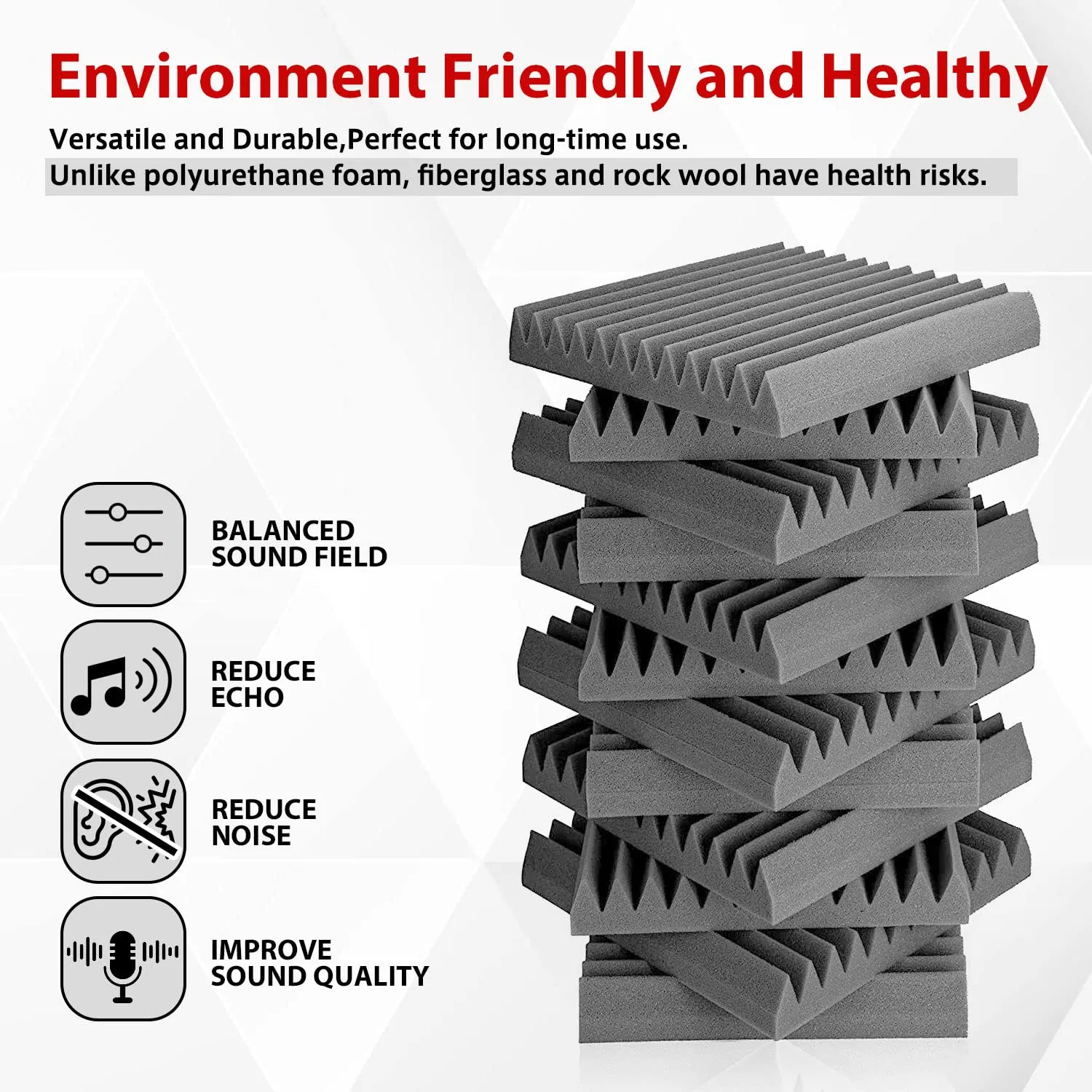 Modern Wedge Acoustic Foam Panels Polyurethane Materials for Noise Reduction Soundproof Recording Studio KTV Office Modern Workspace
