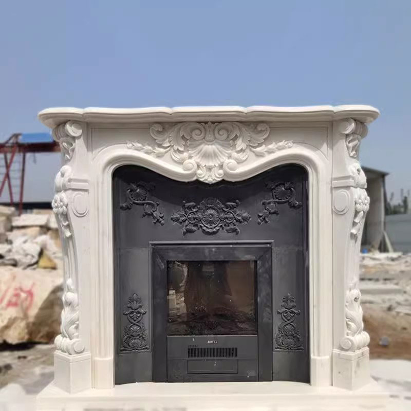 Chinese Fireplaces Surround Hand Carved White Marble Fireplace for Villa