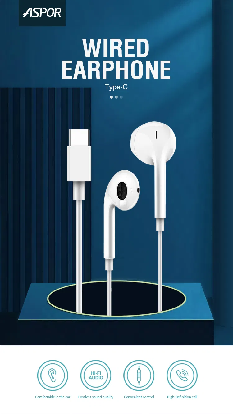 Наушники Aspor Type-C A215, проводные, совместимые со всеми телефонами