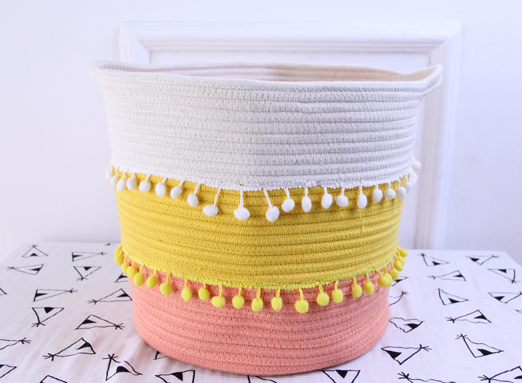 Woven Cotton Rope Large Storage Basket Organizing Nursery Basket with Handles