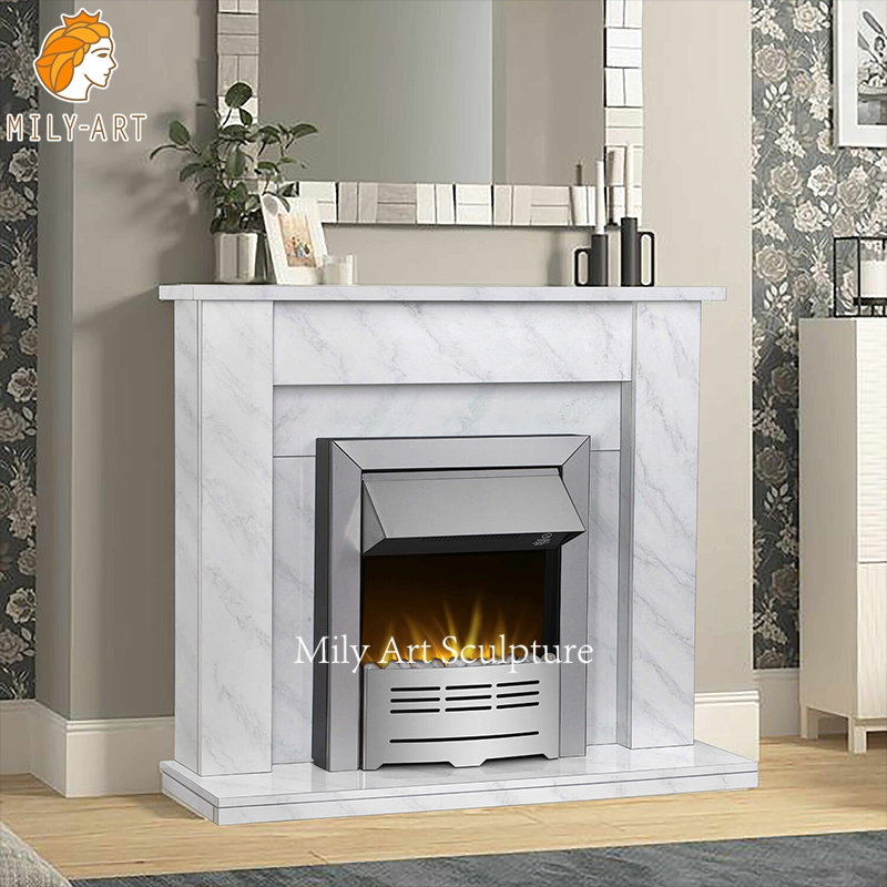 Modern Style Indoor White Marble Fireplace Surround Mantel for Sale