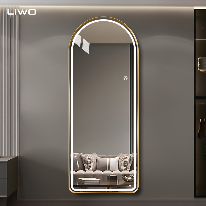 Home Decoration Arched LED Dressing Mirror High-Definition Aluminum Alloy Frame Full-Length Intelligent Dressing Mirror Vanity Living Room Bedroom Furniture