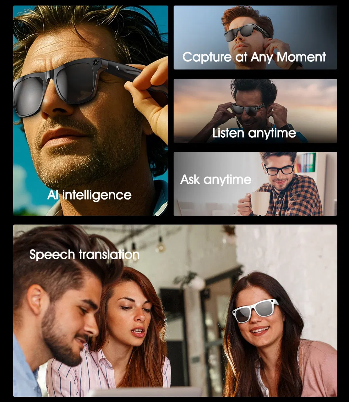 Wholesale OEM Ai Smart Glasses Android HD Anti Shake Fast Charging Real Time Translation Video Conference Camera Mic