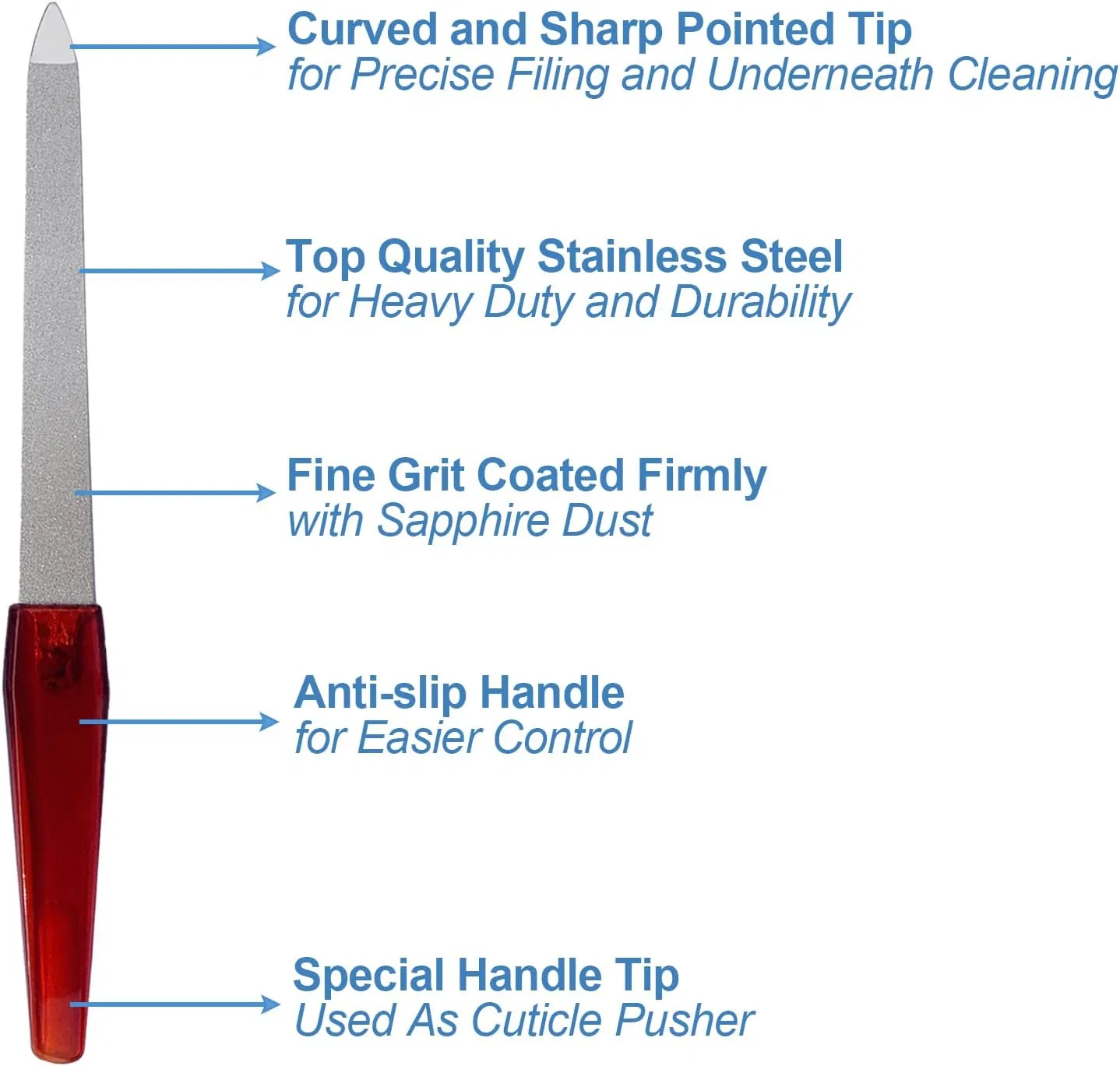 New Nail Files for Natural Nails Made of Stainless Steel, Sword Fingernail Files with Sharp Pointed Tip Non Slip Handle